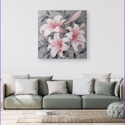 Pink Lilies On Grey Canvas