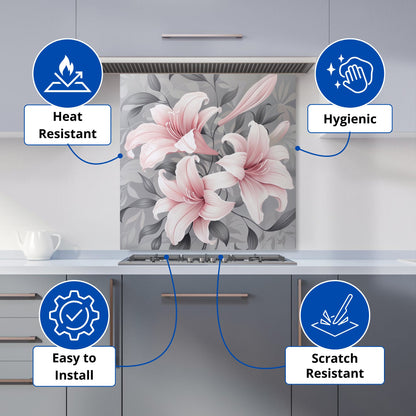 Pink Lilies On Grey Kitchen Splashback