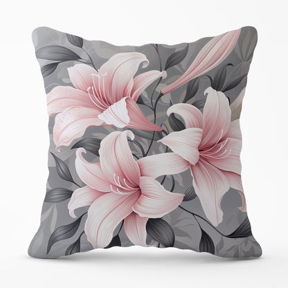 Pink Lilies On Grey Cushions