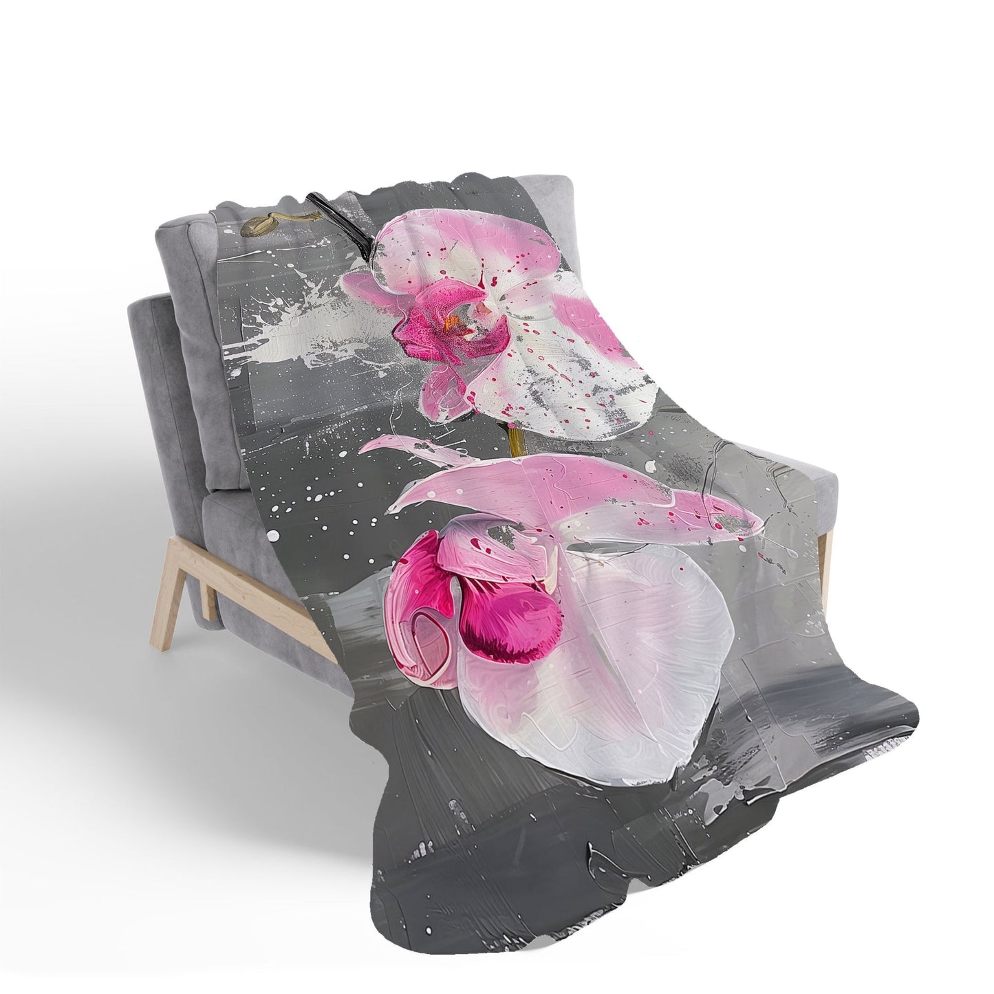 Pink Orchids Splashart Sherpa Blanket