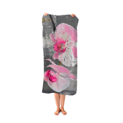 Pink Orchids Splashart Beach Towel