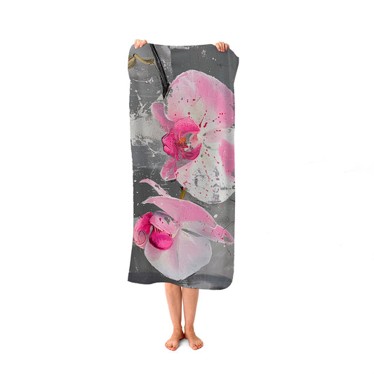 Pink Orchids Splashart Beach Towel
