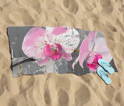 Pink Orchids Splashart Beach Towel