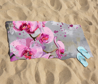 Orchids Splashart Beach Towel