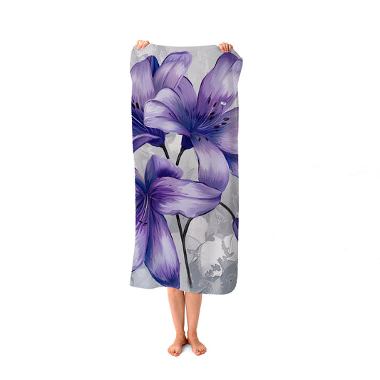 Purple Lilies Beach Towel