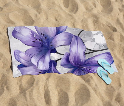 Purple Lilies Beach Towel