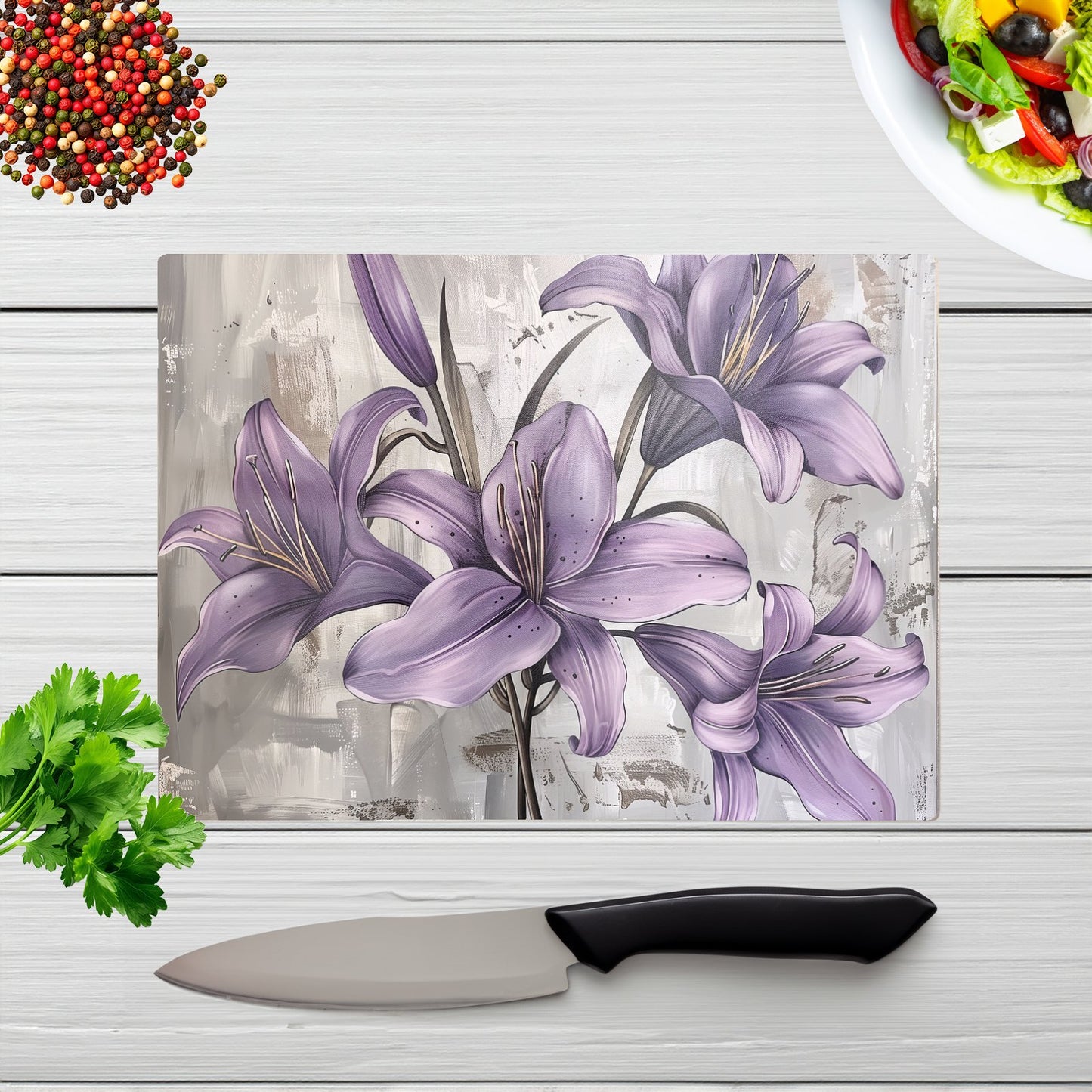 Purple Lilies In Bloom Chopping Board