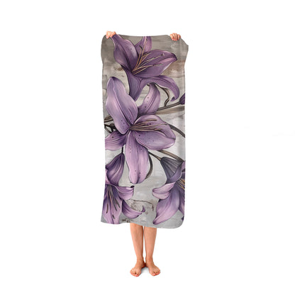 Purple Lilies In Bloom Beach Towel