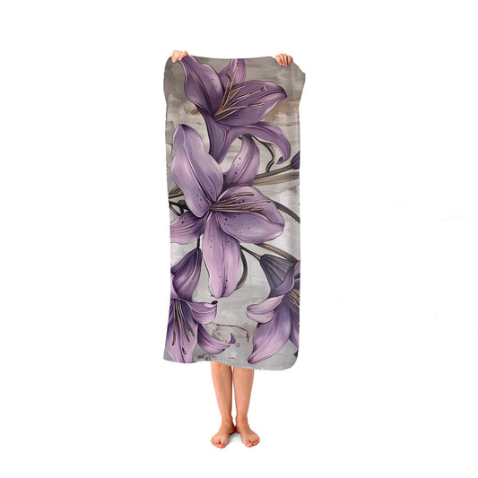 Purple Lilies In Bloom Beach Towel