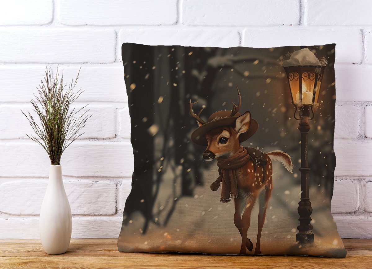 Fawn In A Snowy Scene Cushions