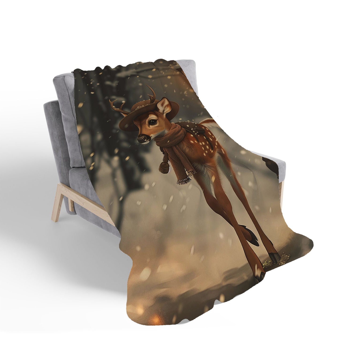 Fawn In A Snowy Scene Sherpa Blanket