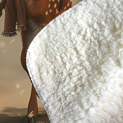 Fawn In A Snowy Scene Sherpa Blanket