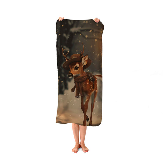 Fawn In A Snowy Scene Beach Towel