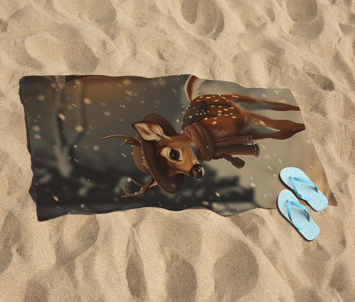 Fawn In A Snowy Scene Beach Towel