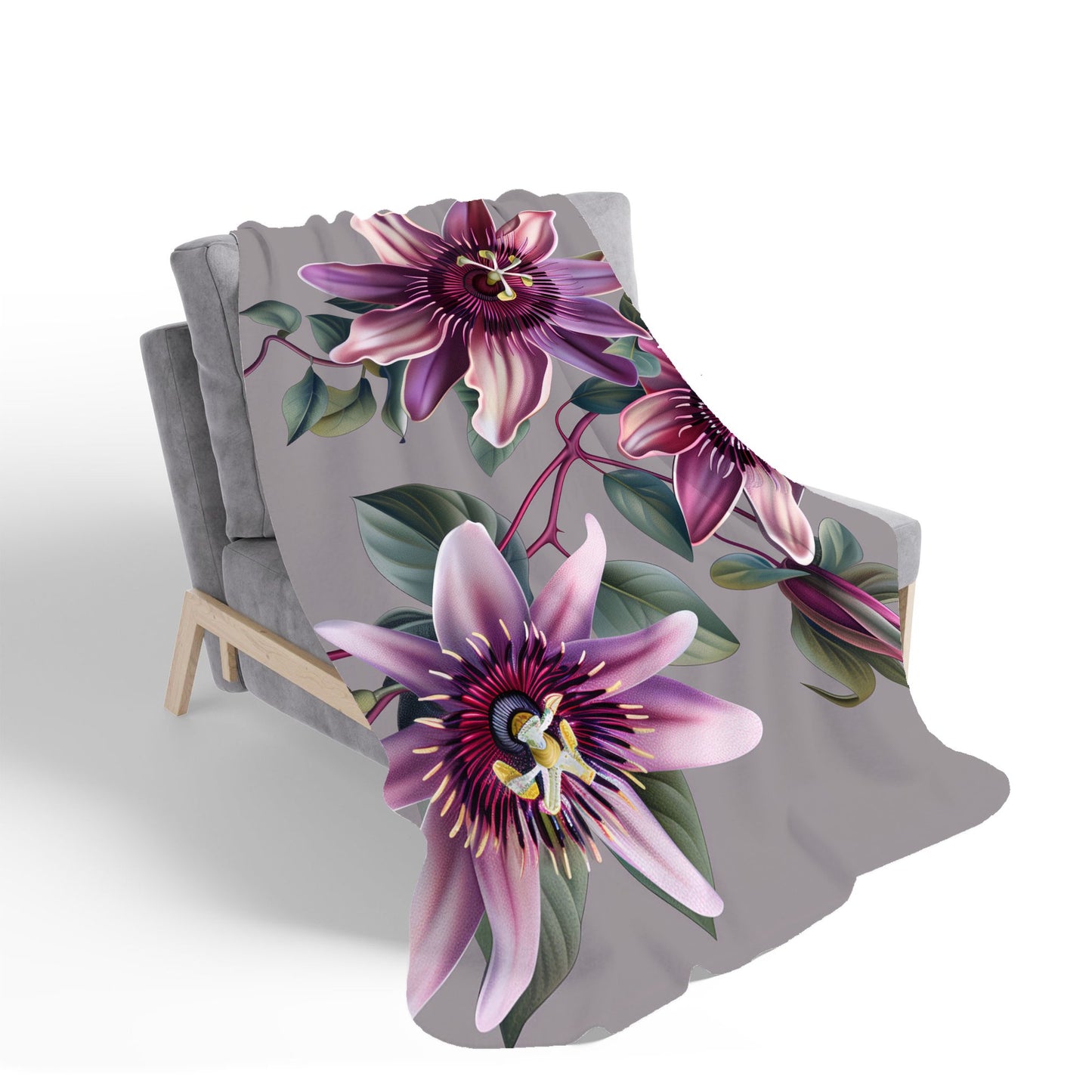 Purple Passion Flowers Sherpa Blanket