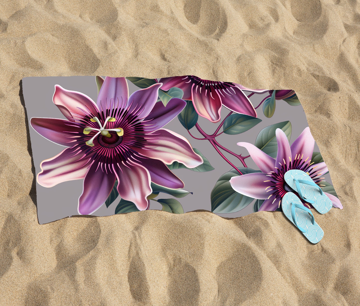 Purple Passion Flowers Beach Towel