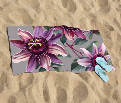 Purple Passion Flowers Beach Towel