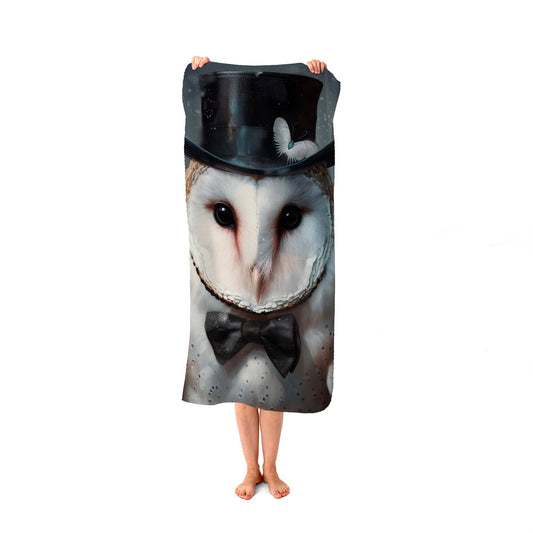 Owl In A Top Hat Beach Towel