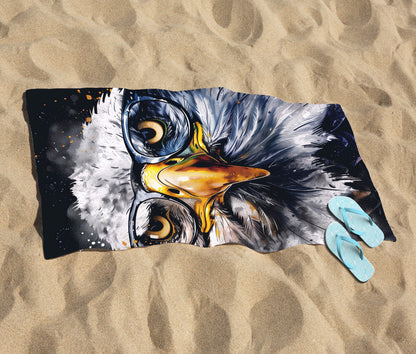 Eagle In Glasses Splashart Beach Towel
