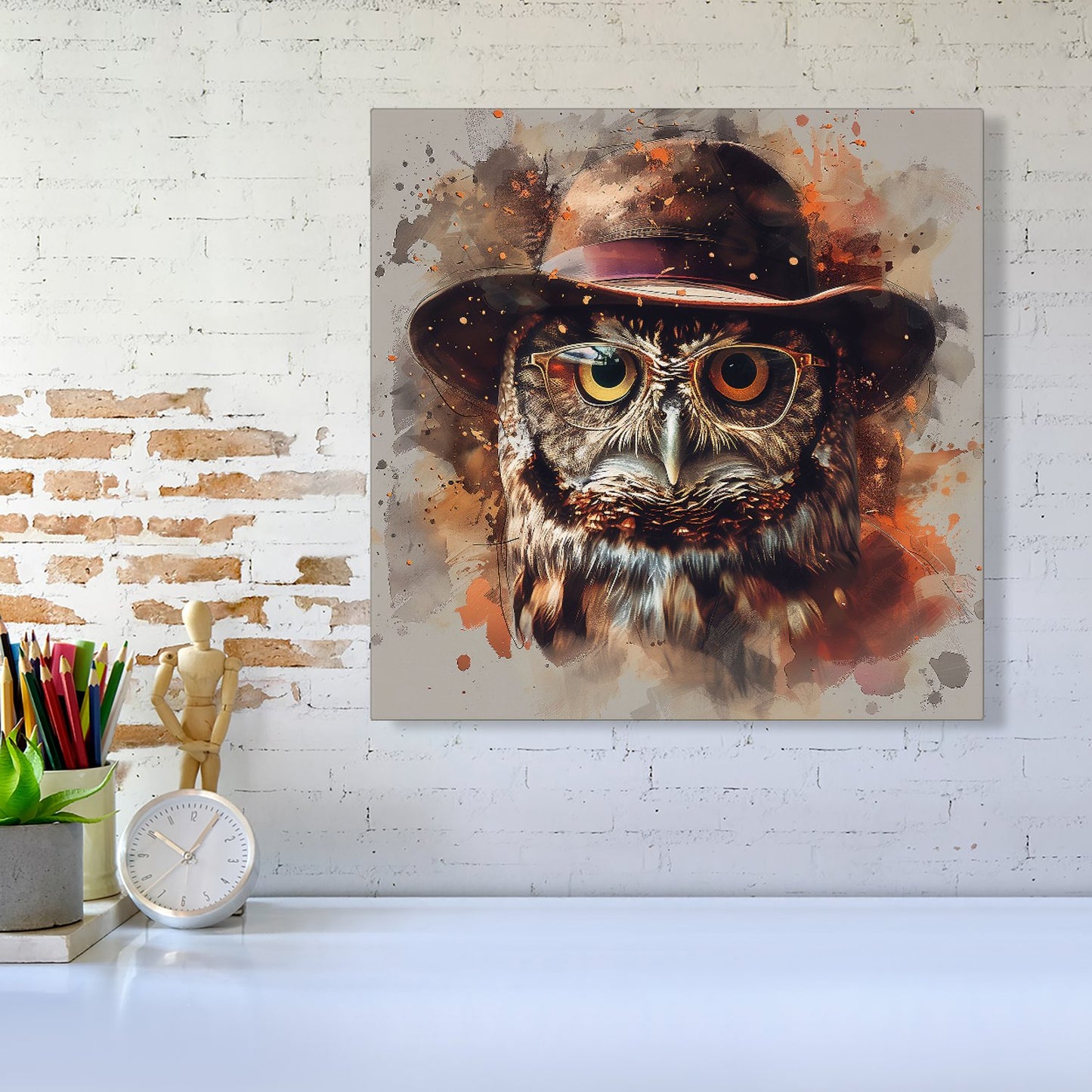 Owl With Hat And Glasses Canvas