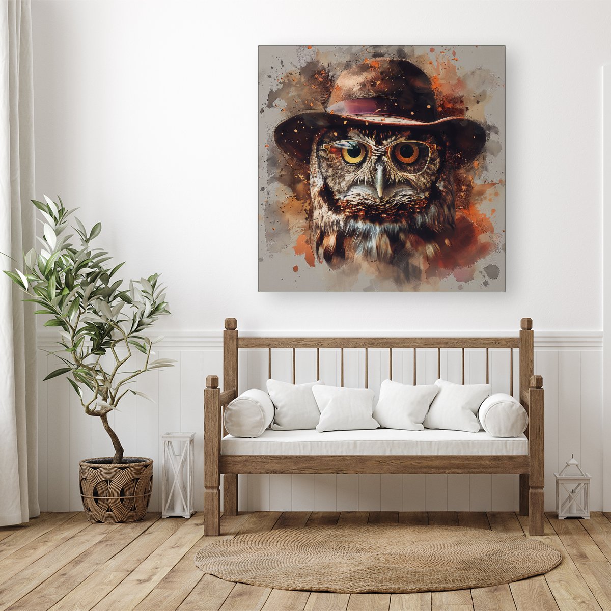 Owl With Hat And Glasses Canvas