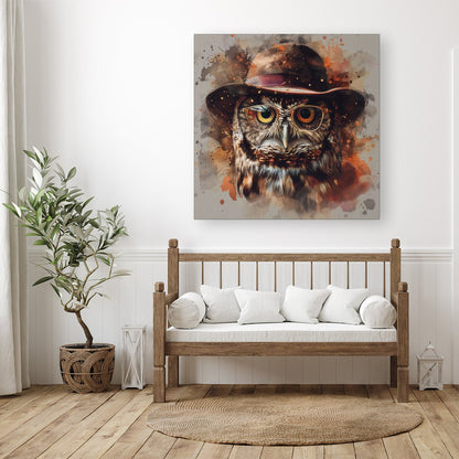 Owl With Hat And Glasses Canvas