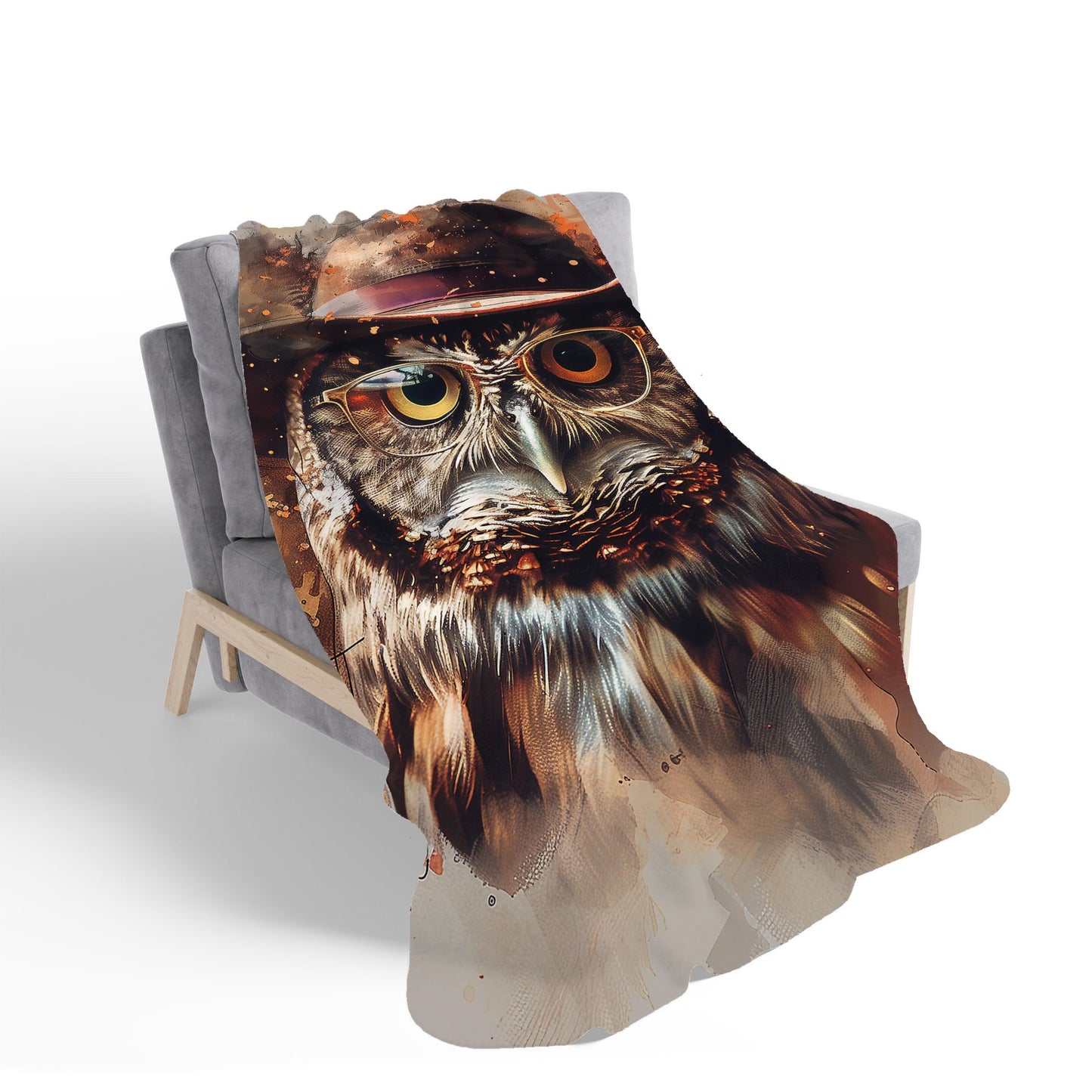 Owl With Hat And Glasses Sherpa Blanket