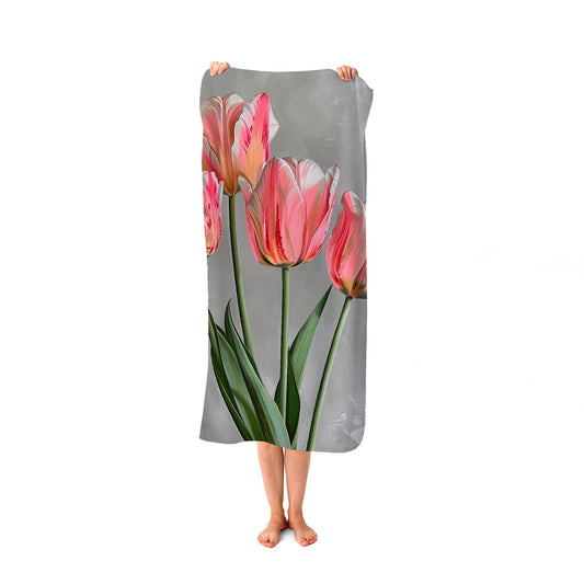 Painted Pink Tulips Beach Towel