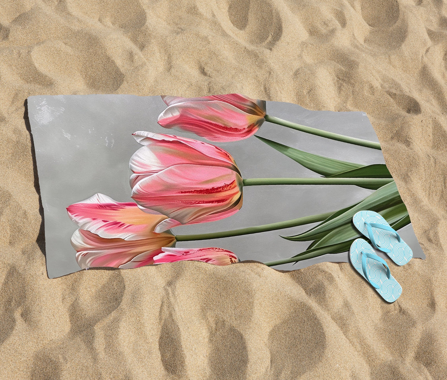 Painted Pink Tulips Beach Towel
