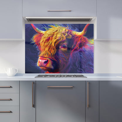 Vibrant Highland Cow Kitchen Splashback