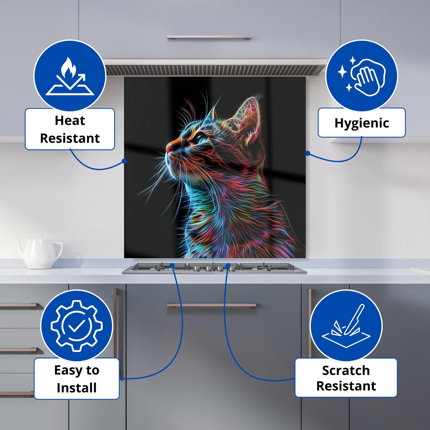 Electric Cat Whiskers Kitchen Splashback