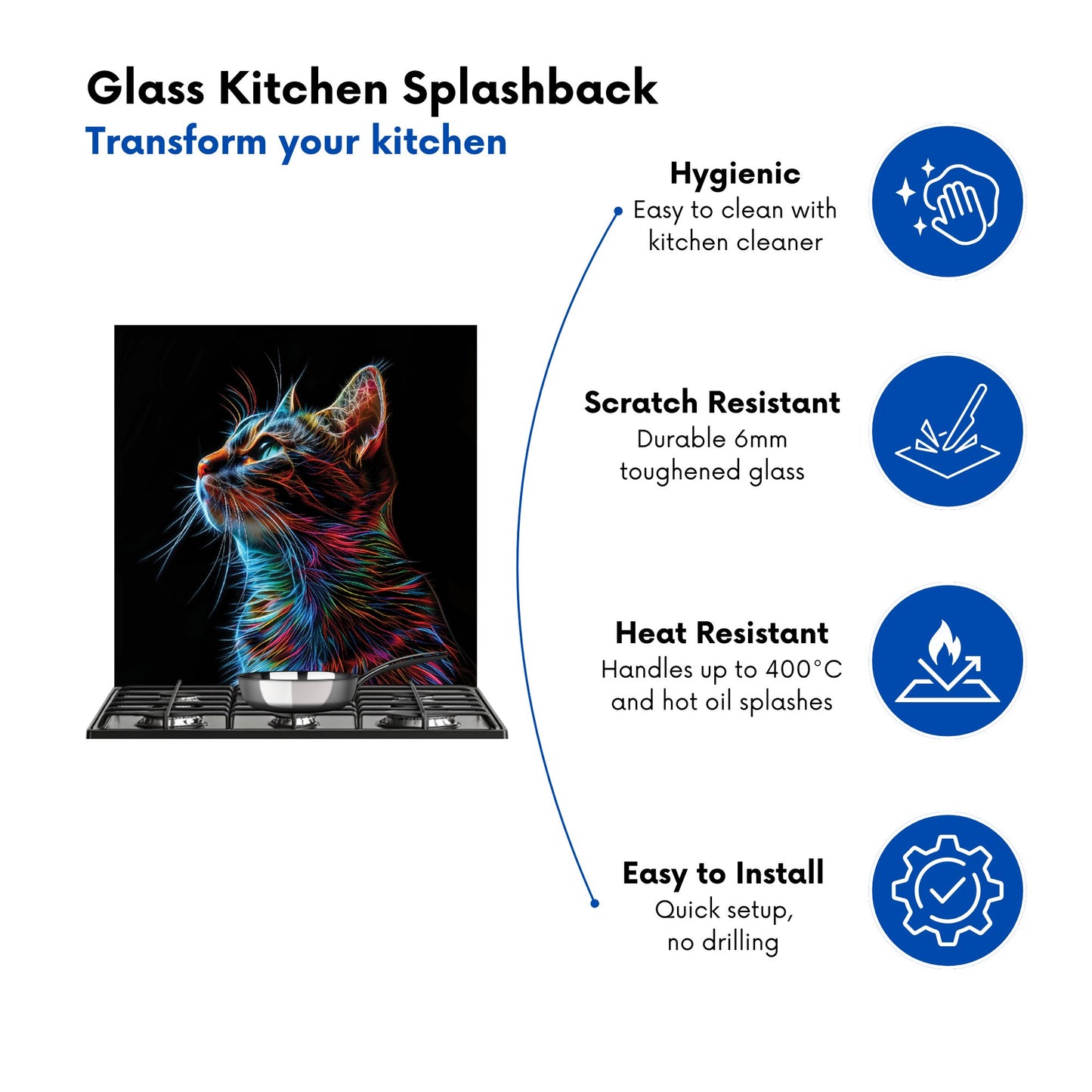 Electric Cat Whiskers Kitchen Splashback