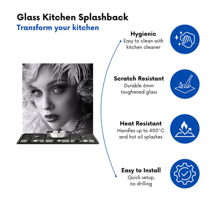 Glamorous Monochrome Diva Kitchen Splashback