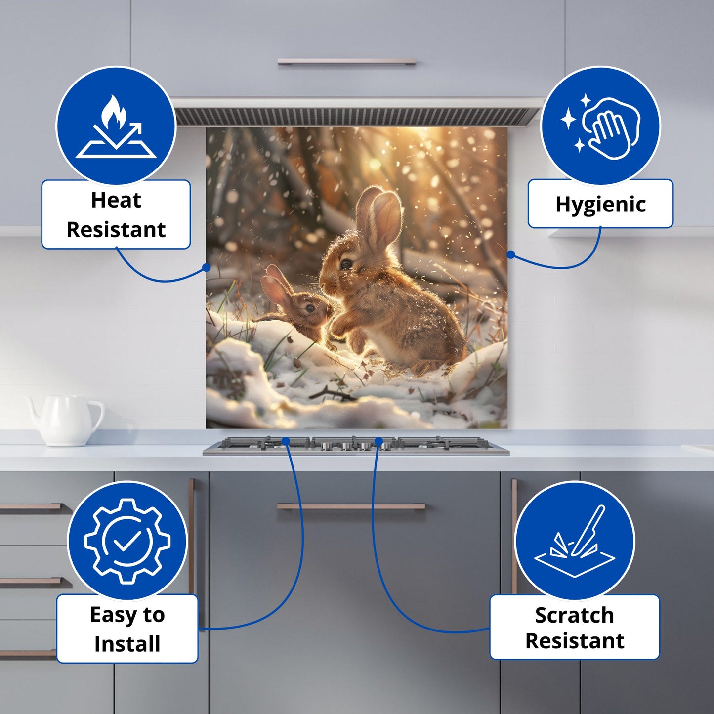 Winter Woodland Rabbits Kitchen Splashback