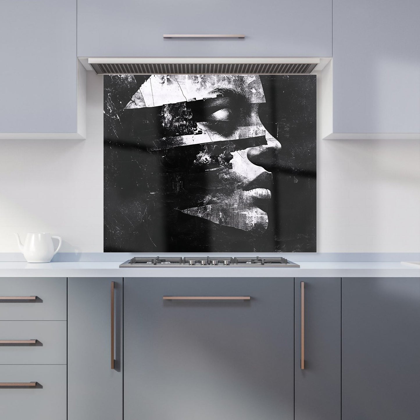 Fragmented Silhouette in Black and White Kitchen Splashback