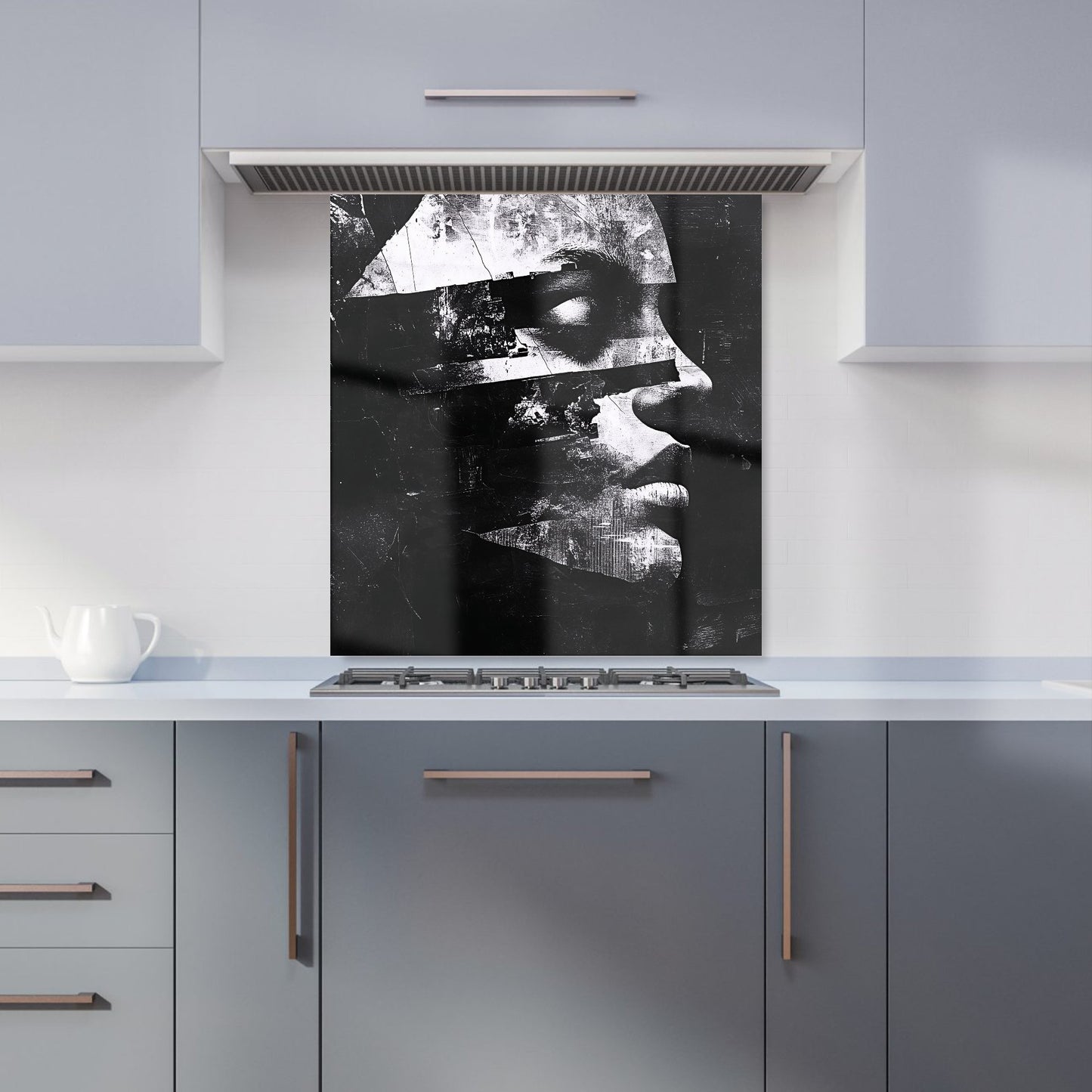 Fragmented Silhouette in Black and White Kitchen Splashback