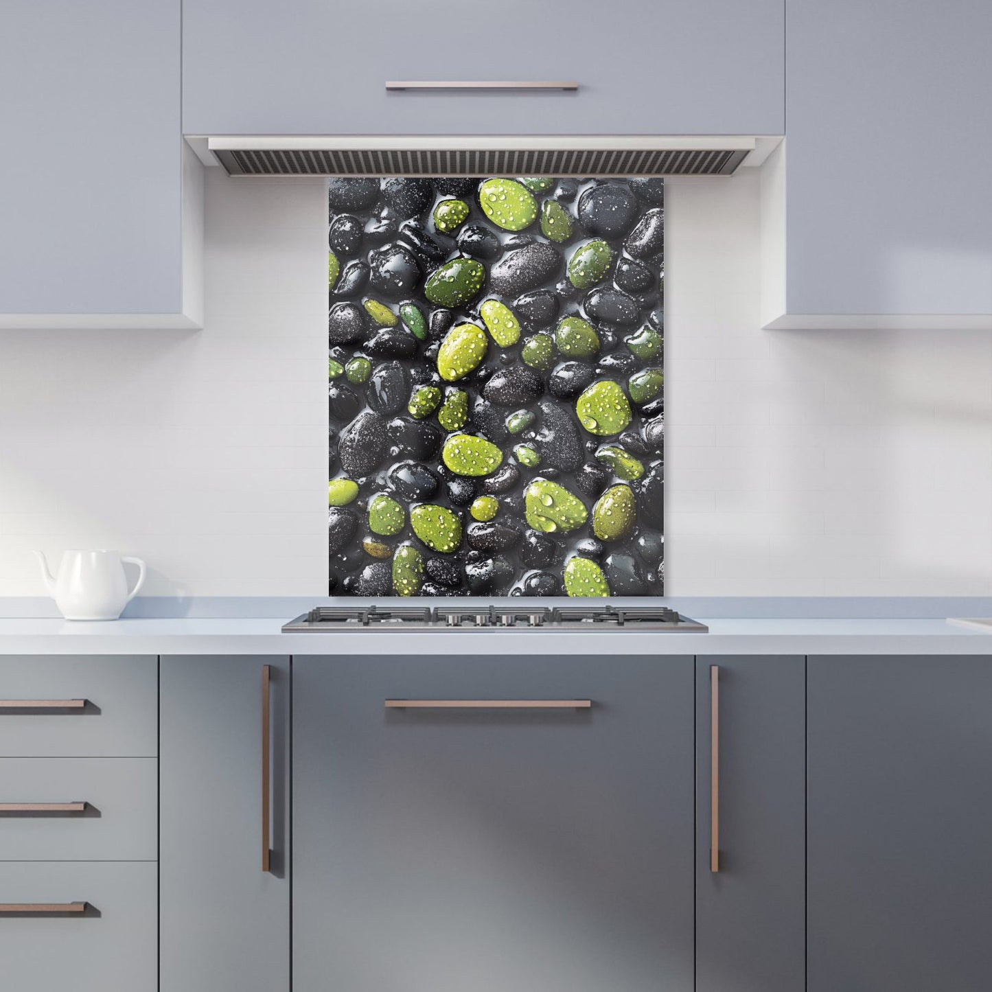 Emerald and Onyx Pebble Design Kitchen Splashback