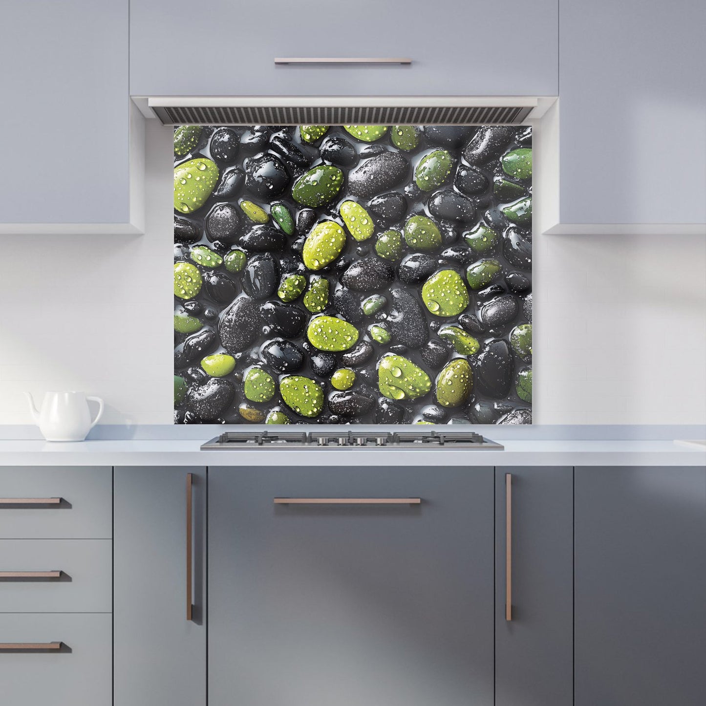 Emerald and Onyx Pebble Design Kitchen Splashback
