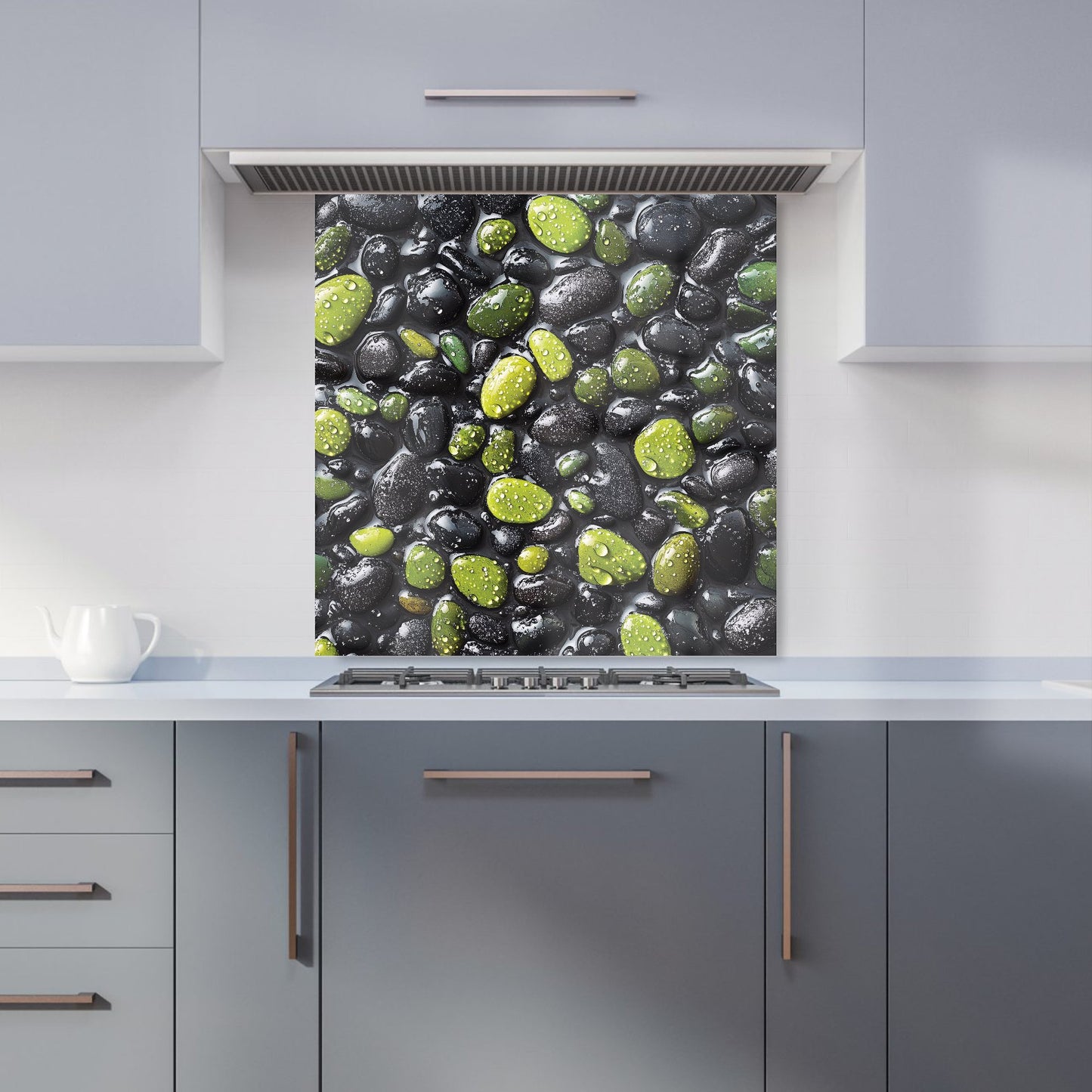 Emerald and Onyx Pebble Design Kitchen Splashback