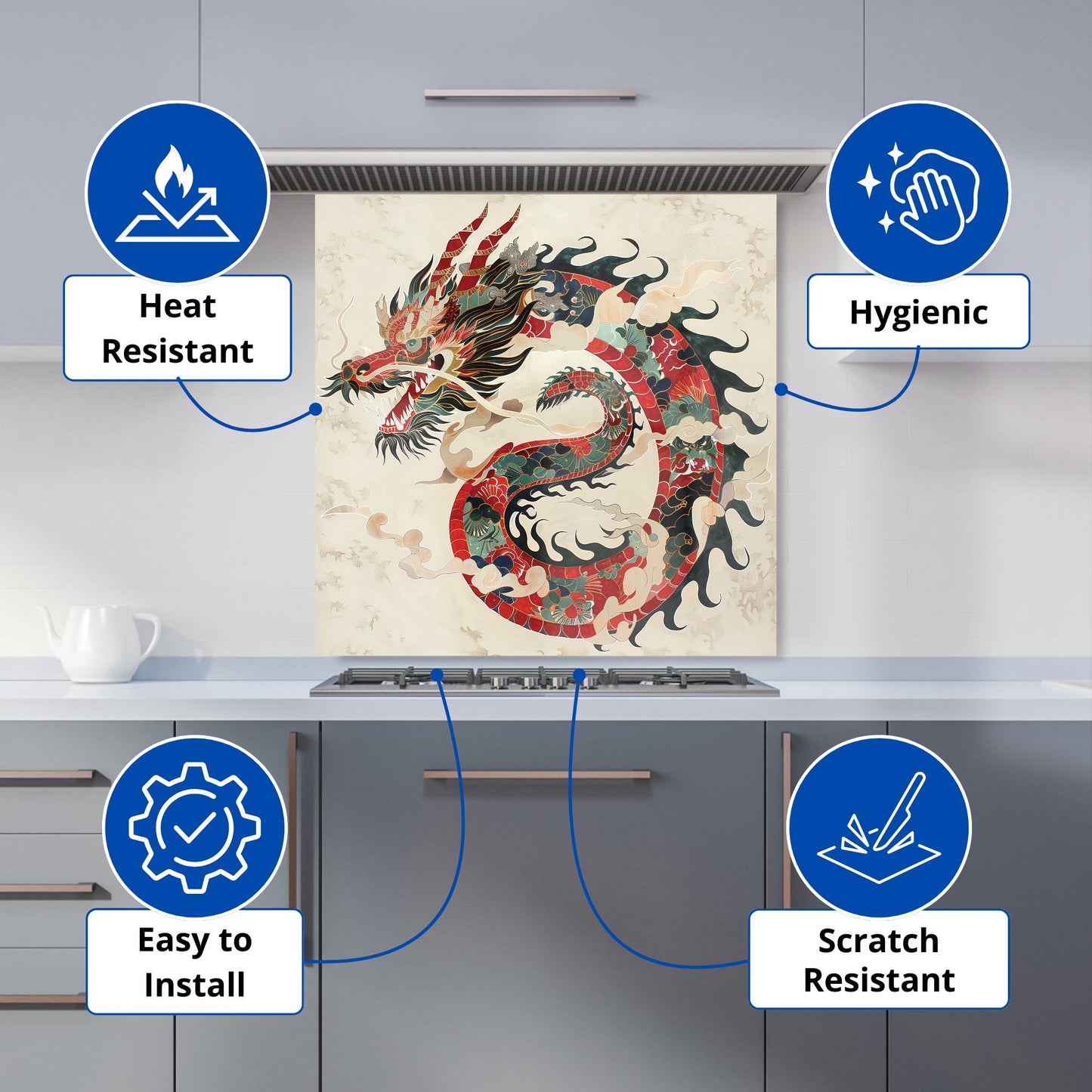 Majestic Chinese Dragon Swirl Kitchen Splashback