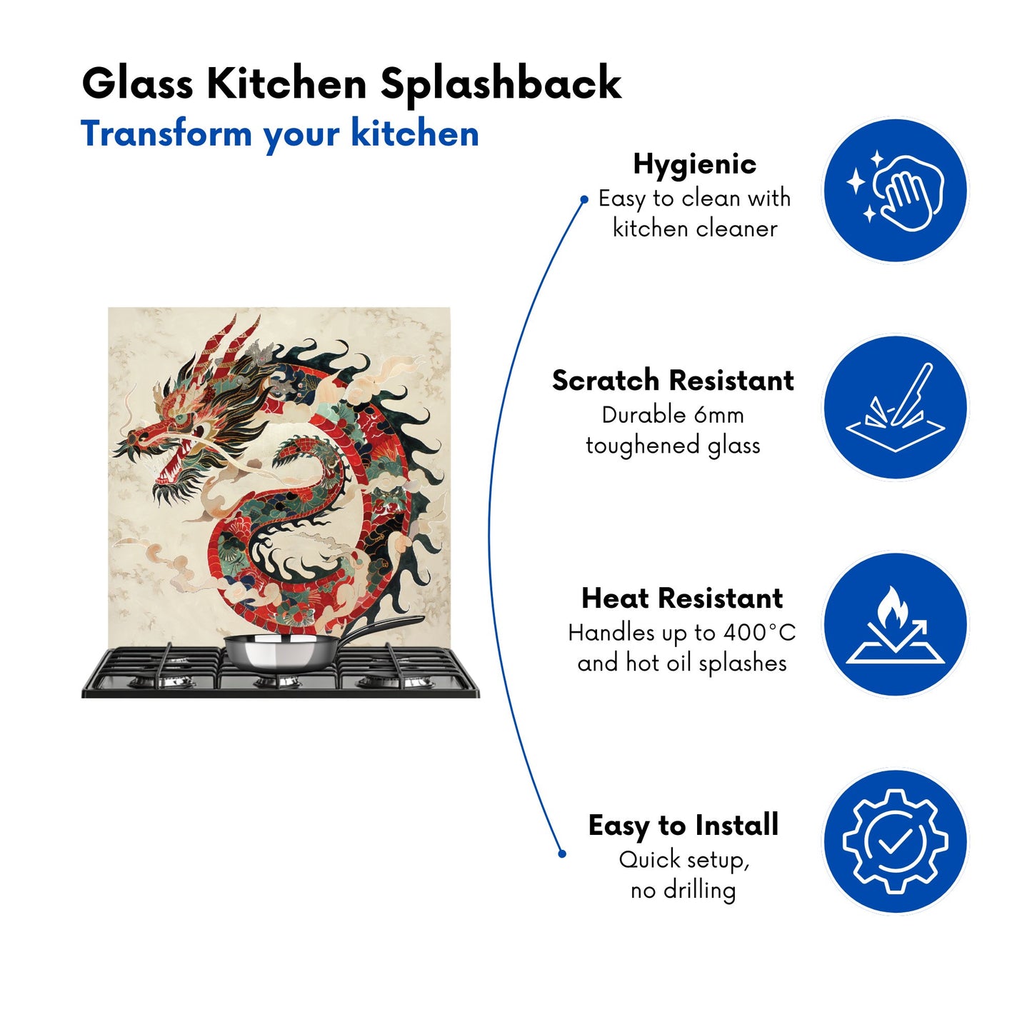 Majestic Chinese Dragon Swirl Kitchen Splashback