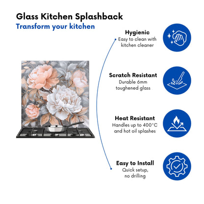 Blush Blossoms on Silver Kitchen Splashback