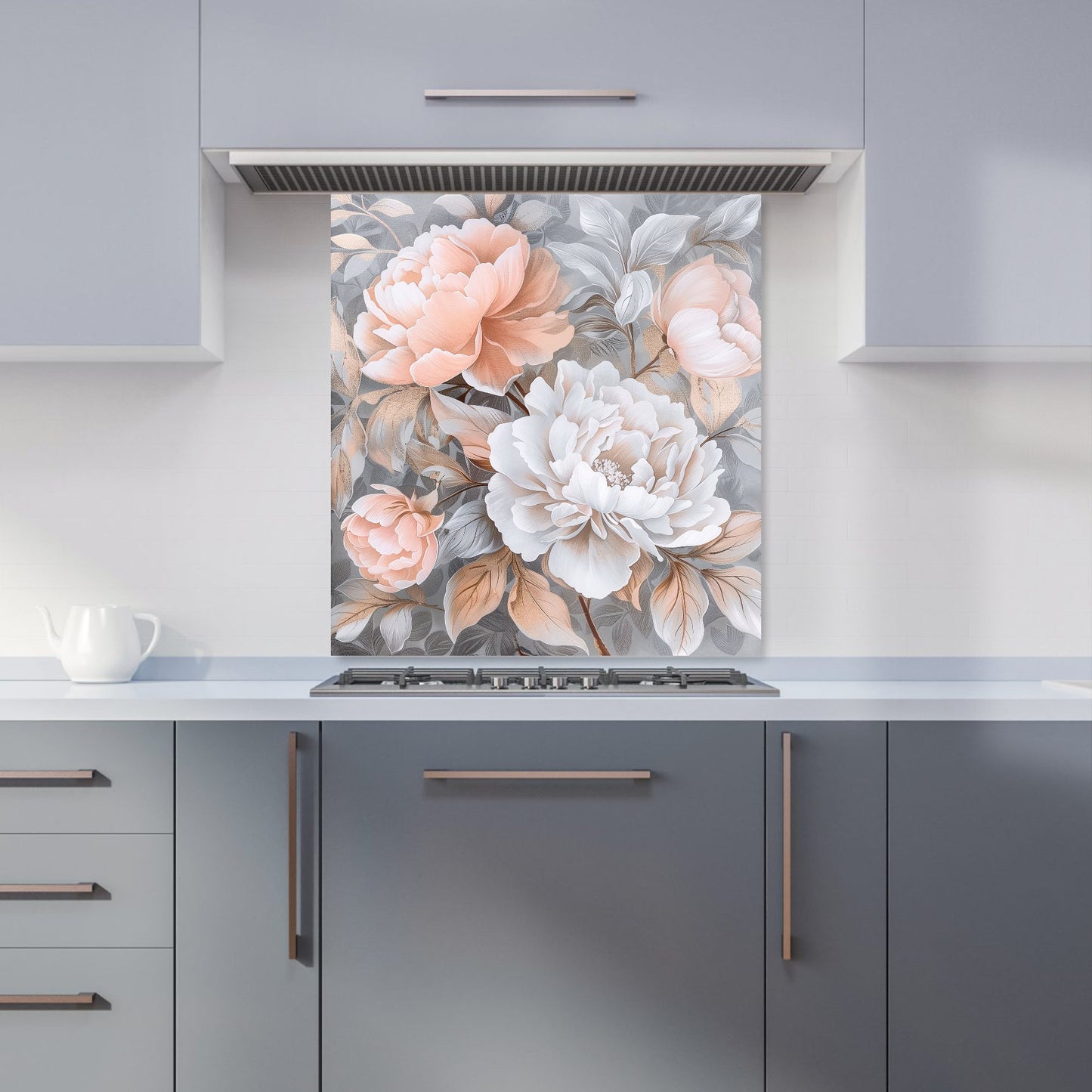 Blush Blossoms on Silver Kitchen Splashback