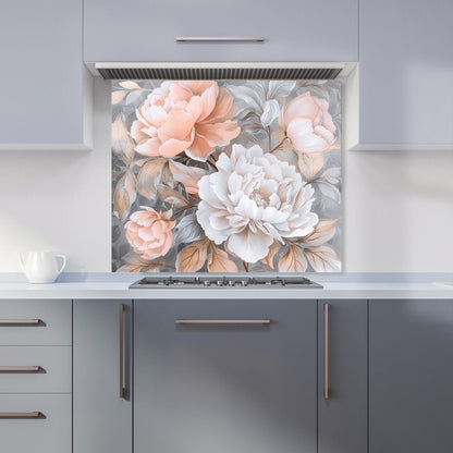 Blush Blossoms on Silver Kitchen Splashback