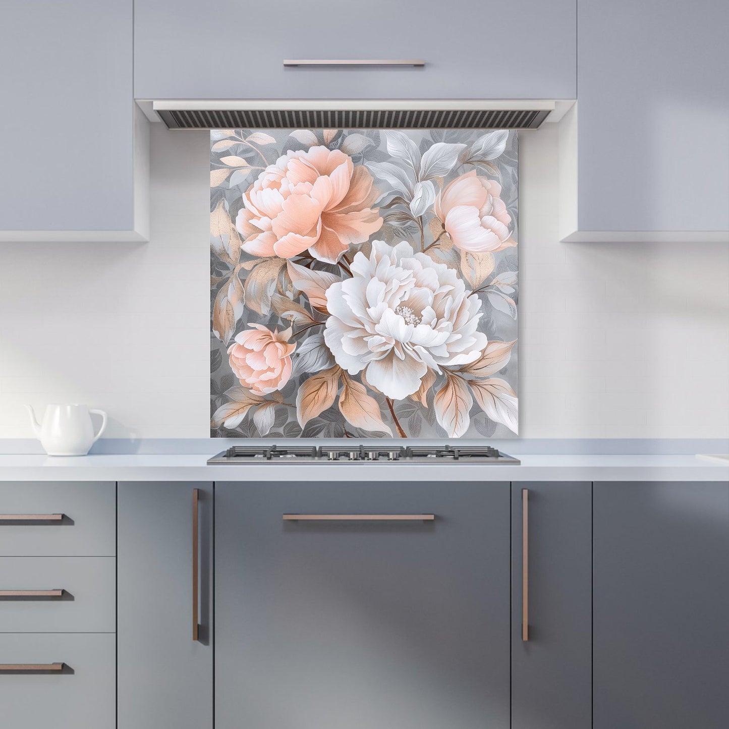 Blush Blossoms on Silver Kitchen Splashback
