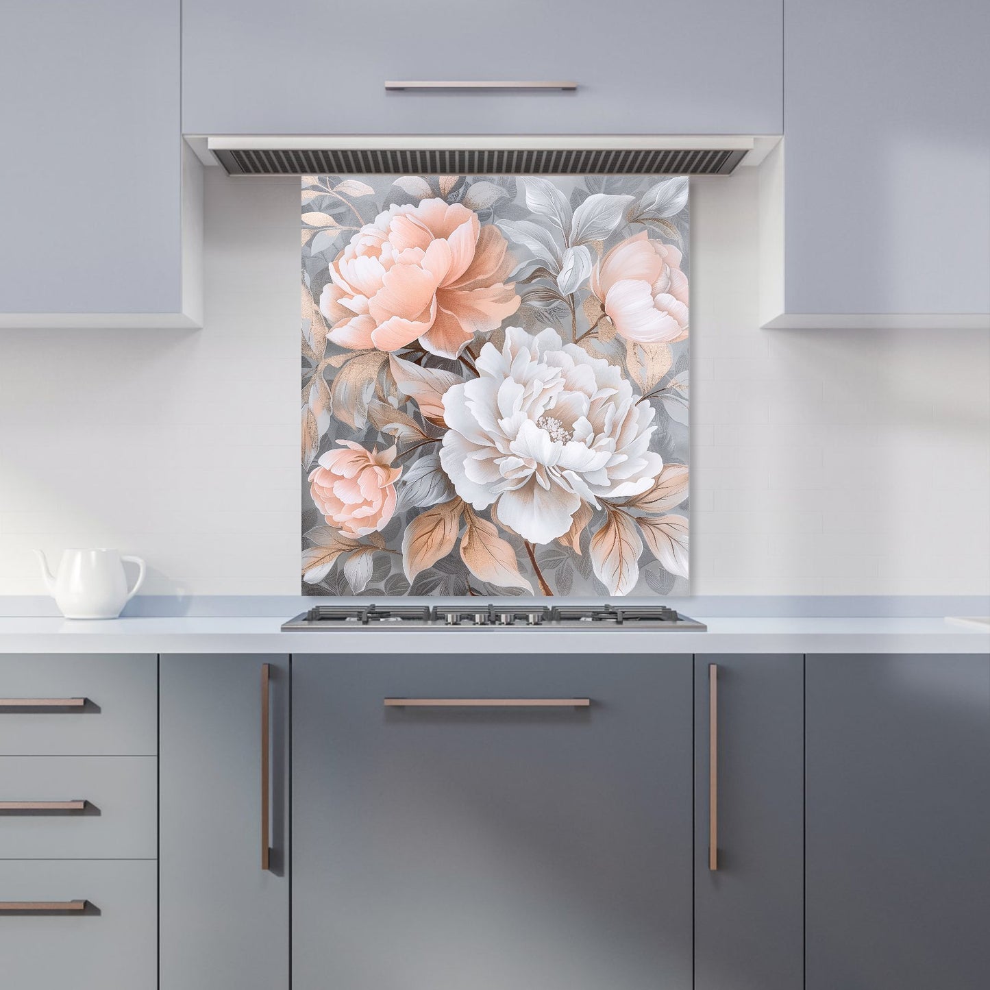 Blush Blossoms on Silver Kitchen Splashback