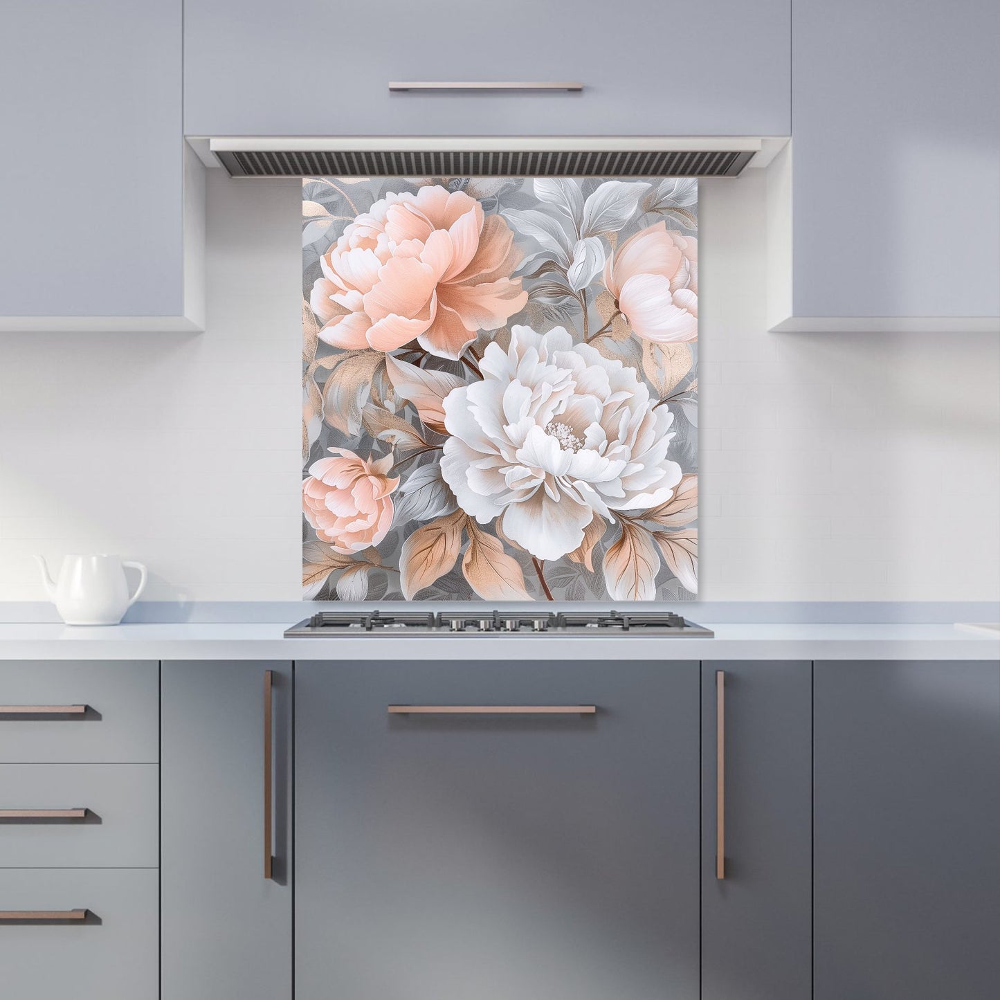 Blush Blossoms on Silver Kitchen Splashback