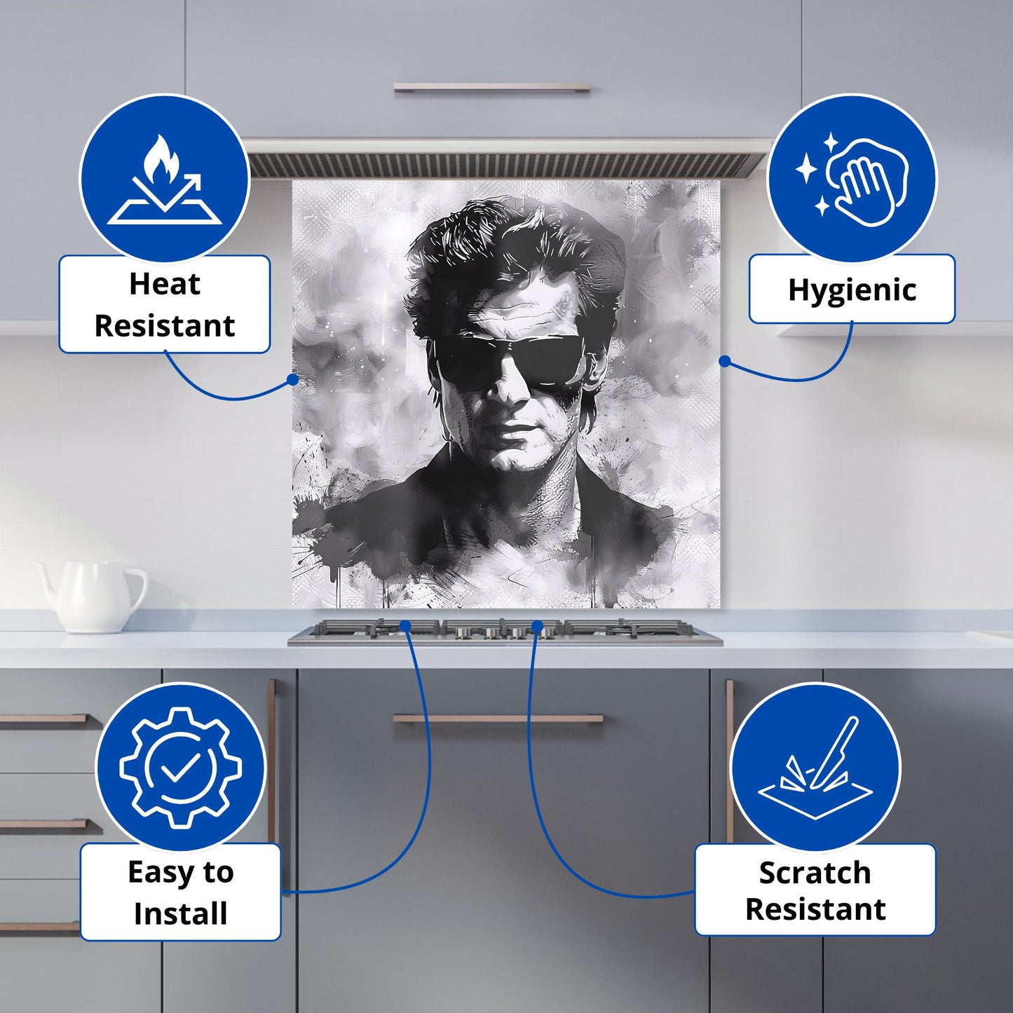 Cool Icon in Monochrome Kitchen Splashback