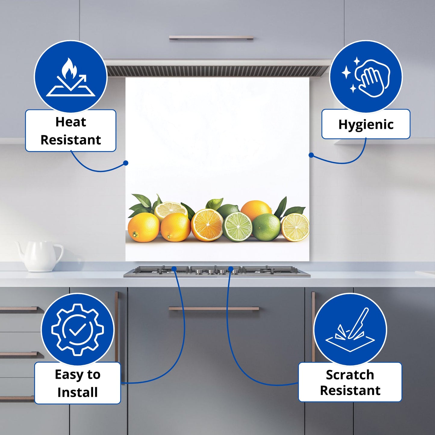 Citrus Parade on White Kitchen Splashback