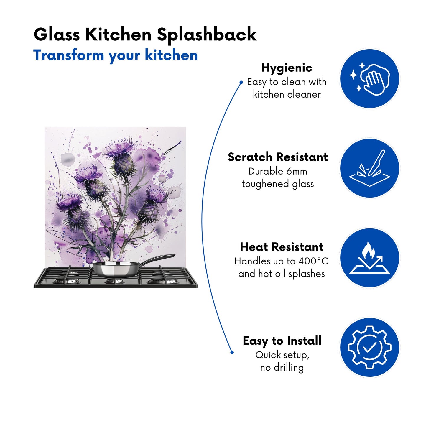 Vibrant Scottish Thistle Art Kitchen Splashback
